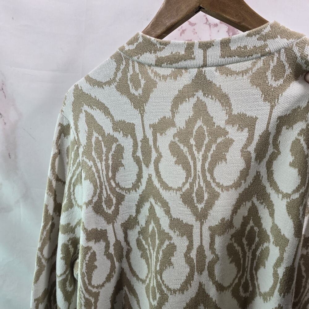 Chicos Cardigan Womens 3 XL Tan Brown White Sweater Neutral Pattern Long Topper - Picture 7 of 14
